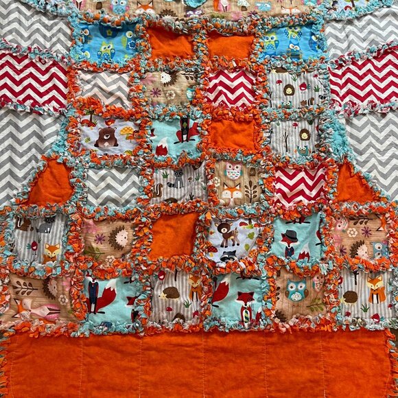 Handcrafted Quilted Owl Blanket Multicolor Woodland Patchwork Print 47in X 58 in - Picture 13 of 13